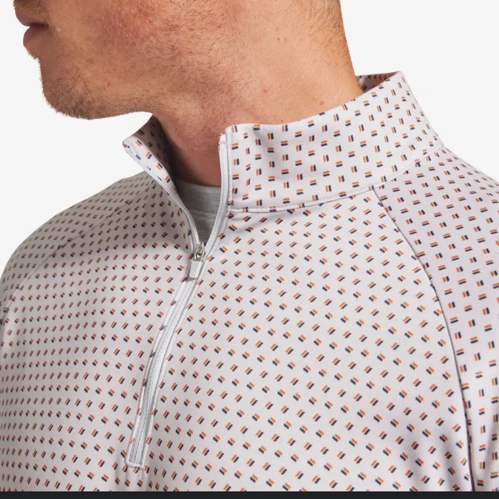 MIZZEN + MAIN Versa Quarter Zip Golf Pullover Light Gray Geo Print LARGE